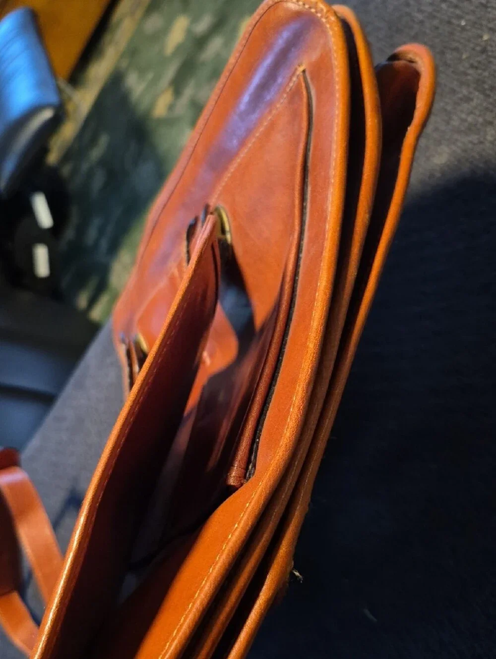 Men's Leather Briefcase Bag in Cognac Brown